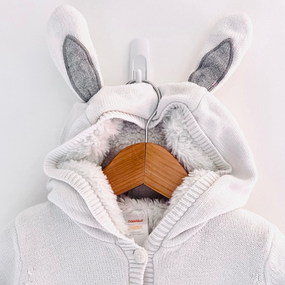 3/$25💥Gymboree Sherpa Bunny Ears Hooded Cardigan Sweater, White, Pockets, Unisex - Picture 4 of 15